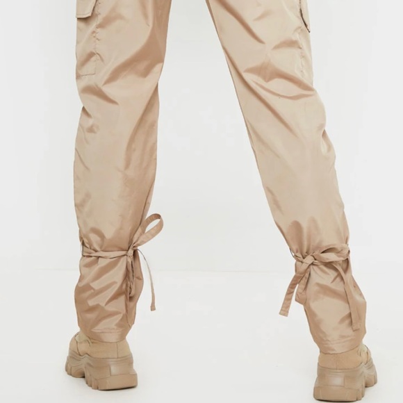 Size 12 Pretty Little Thing Shell Tie Ankle Cargo Joggers in stone - Picture 1 of 7